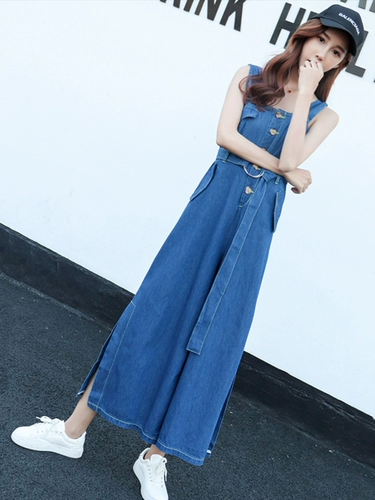 Комбинезон, летние джинсовые штаны, в корейском стиле, подходит для подростков, высокая талия