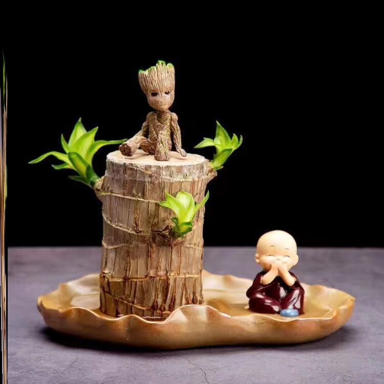 Batan Wood Potted Living Room Office Desktop Hydroponic Purifying Air Small Green Plant Fun Plant All Season Evergreen