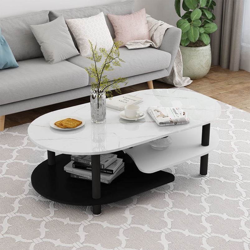Tea table small size elliptic Nordic small family style living room minimalist modern tempered glass balcony shaped table TV cabinet group