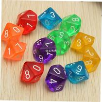 10pcs Transparent 10 Dice Die 10 Sided Gem Dice Set Multicol