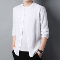 Linen Long Sleeve Shirt Mens Spring Autumn 2022 New Men Loose White Shirt China Wind Casual Standout Collar Dont