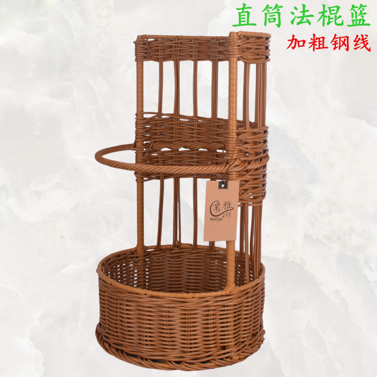 French Bread Basket, Round Bucket-Shaped Baguette Basket, Imitation Rattan Basket for Bakery, Cake Shop Baking Supplies, Bread Basket, Fried Dough Stick Basket, Display Basket