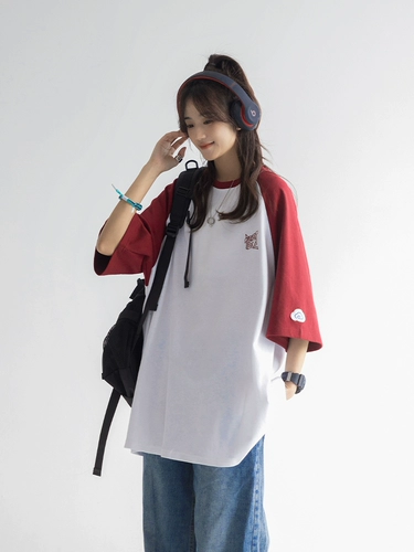 Ретро футболка для отдыха, в американском стиле, оверсайз, круглый воротник