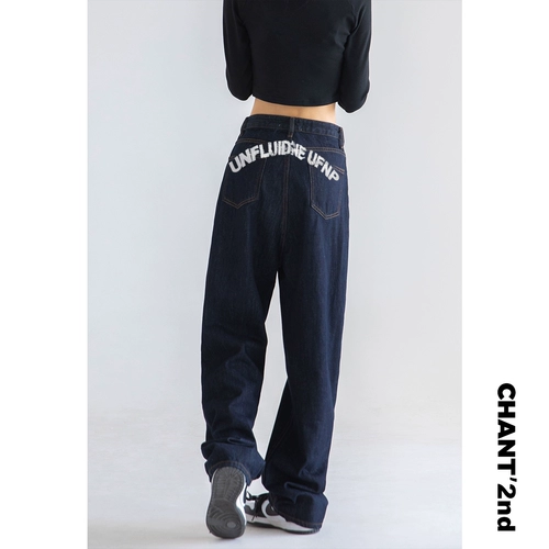 Джинсы, штаны, ретро брендовые леггинсы, свободный крой, высокая талия, в американском стиле