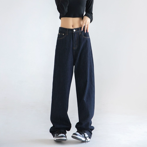 Джинсы, штаны, ретро брендовые леггинсы, свободный крой, высокая талия, в американском стиле