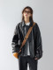 AzLan Brown Leather Jacket Women's Small American Retro Maillard Loose Casual PU Leather Jacket