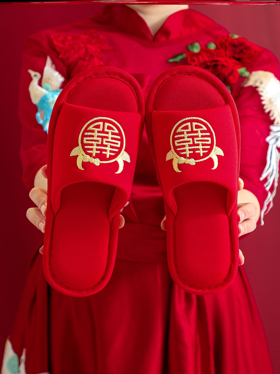 Wedding Slippers Festive Red Couple of Home Home Men's Wedding Wedding Shoes Interior New Bridal Accessories Escort