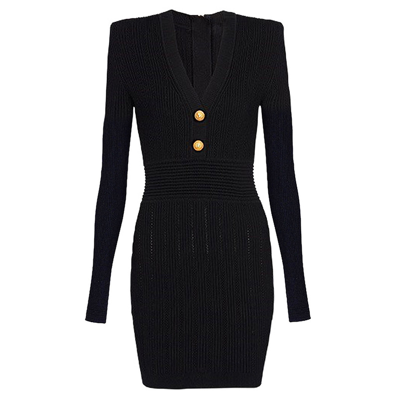 【Boutique Quality】Balmain's New Spring and Autumn Three-Dimensional Ribbed Knit Dress in a Socialite Style for Women 【Boutique Quality】Balmain's New Spring and Autumn Three-Dimensional Ribbed Knit Dress in a Socialite Style for Women