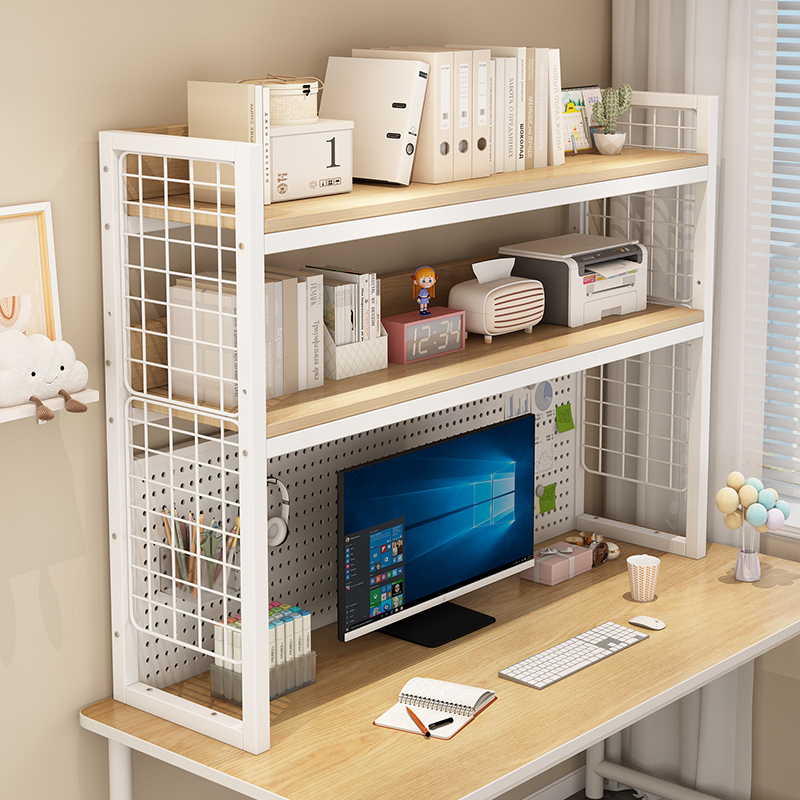 Desktop Perforated Board Storage Rack, Multi-Layer Desk Bookshelf, Computer Desk Workstation Expansion Printer Stand
