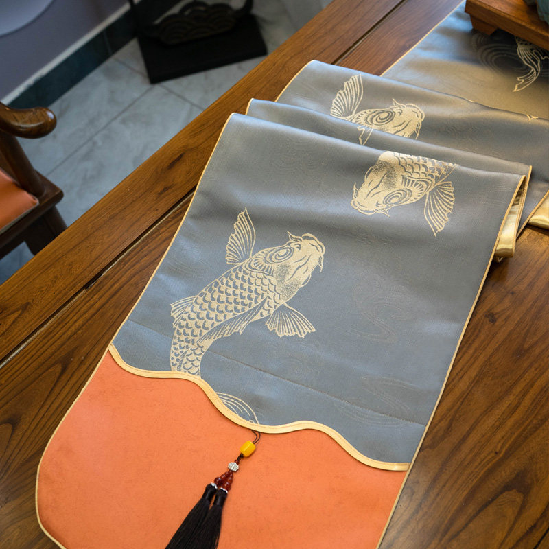 Table flag Chinese style Zen Ruyi fish tea table tea table coffee table dining table tablecloth TV cabinet long fabric cover towel customization