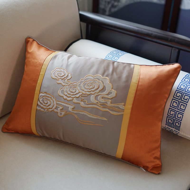 Holding Pillow Custom Red Wood Sofa Cushions Headboard Orange China Wind Light Lavish Embroidery Backrest New Chinese Leaning Bag Waist Pillow