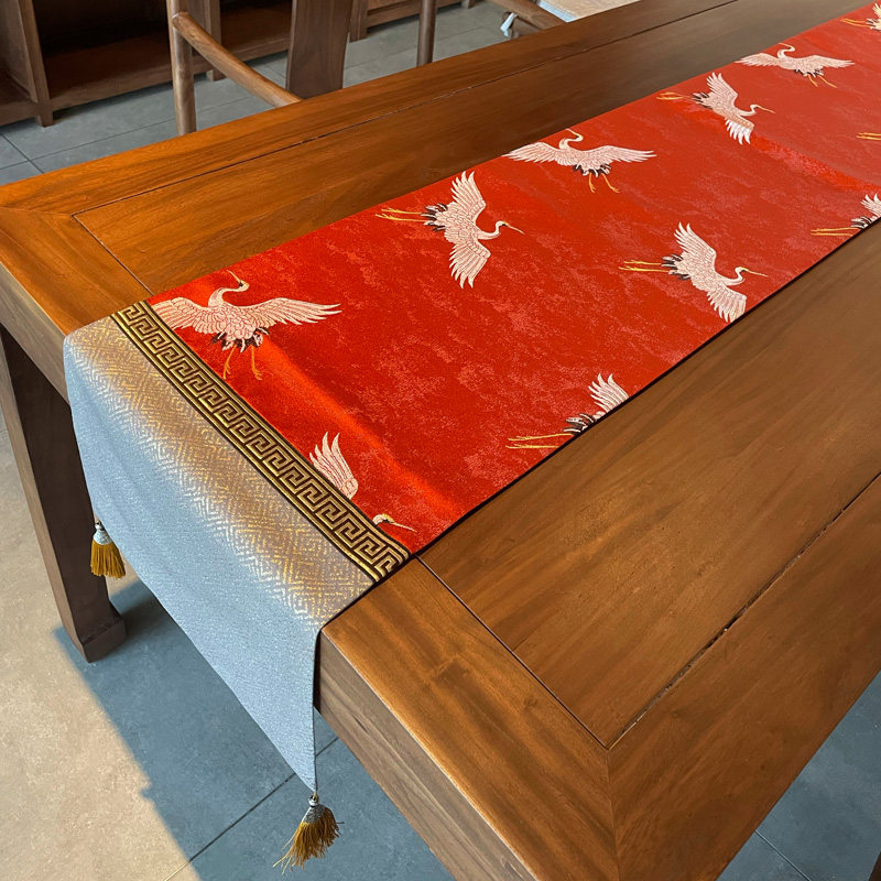 Table Flag Chinese Zen New Chinese Long Tea Flag Coffee Table Tea Banquet Living Room Dining Table Tablecloth TV Cabinet Cover Cloth Bed Flag