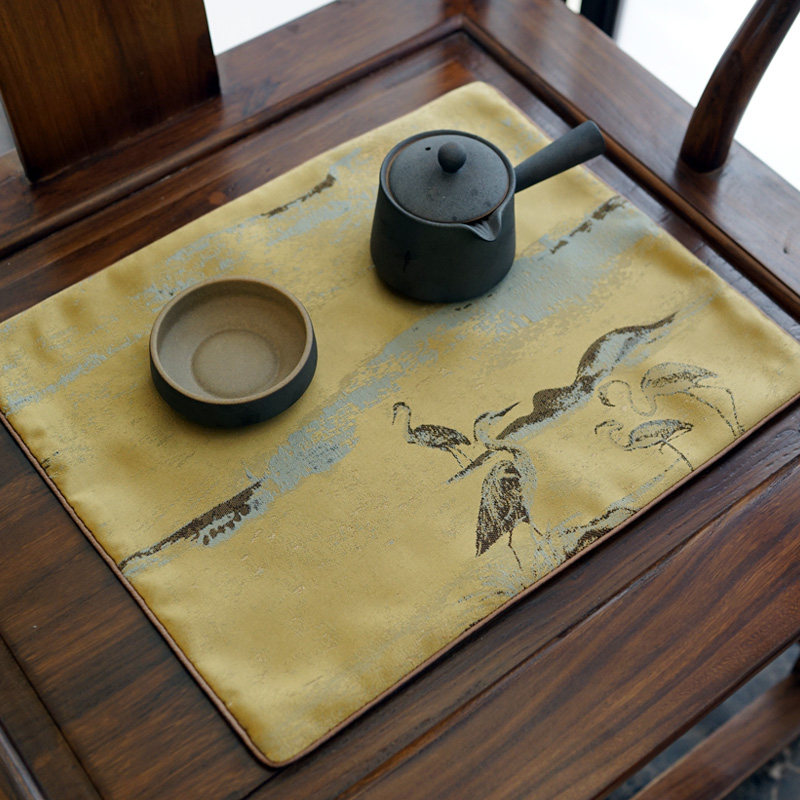 Dining mat New Chinese Golden Square Table Mat tea Dow Zen Landscape Tea Mat Insulation Cloth Anti-Scalding Cup Mat custom