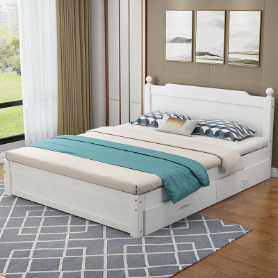 Solid wood adult double 1 meter 81 52 single children's bedroom economical simple modern white soft European-style bed