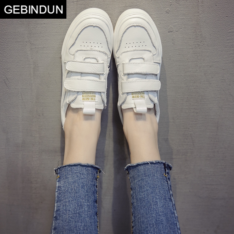 GEBINDU light luxury small white shoes women's leather all-match Korean version Velcro basic autumn white sneakers flat bottom