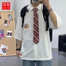 dk uniform jk short-sleeved shirt summer basic embroidered shirt mens design sense niche college style couple summer clothes
