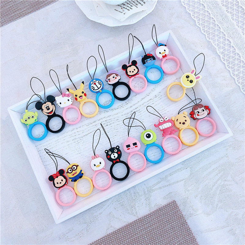 Cartoon small bracelet flash drive lanyard ring buckle silicone ring mobile phone lanyard short neck rope detachable Korean apple 6 lanyard vibrato with the same length mobile phone lanyard keychain donut cute