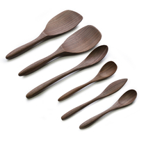  Black walnut Japanese household dining wooden spoon Long handle log mixing spoon Handmade rice shovel Wooden cute spoon