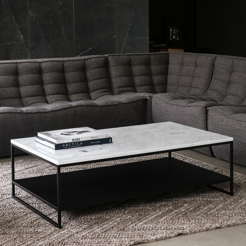 Minimalist Nordic design coffee table full set marble double-layer low table home living room Italian Italian metal square