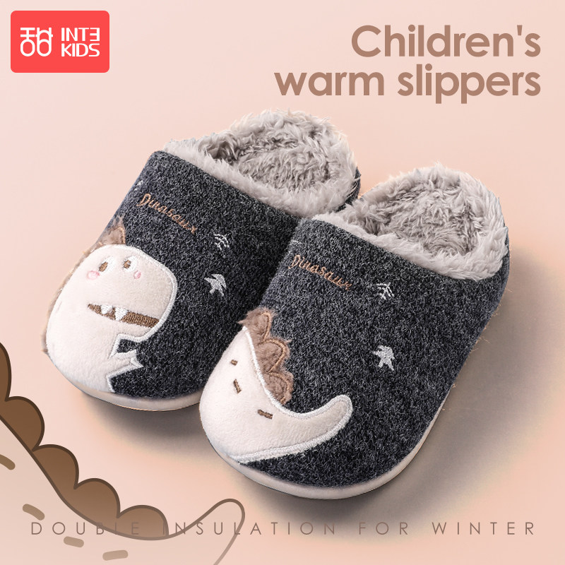 Children's cotton slippers boy cute child baby family of three parent-child home non-slip warm dinosaur slippers winter