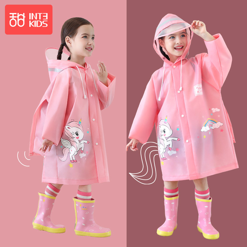 Sweet Boy Kids Raincoat Girl Kindergarten Elementary School Student Poncho With School Bag Baby School Dress Unicorn Raincoat