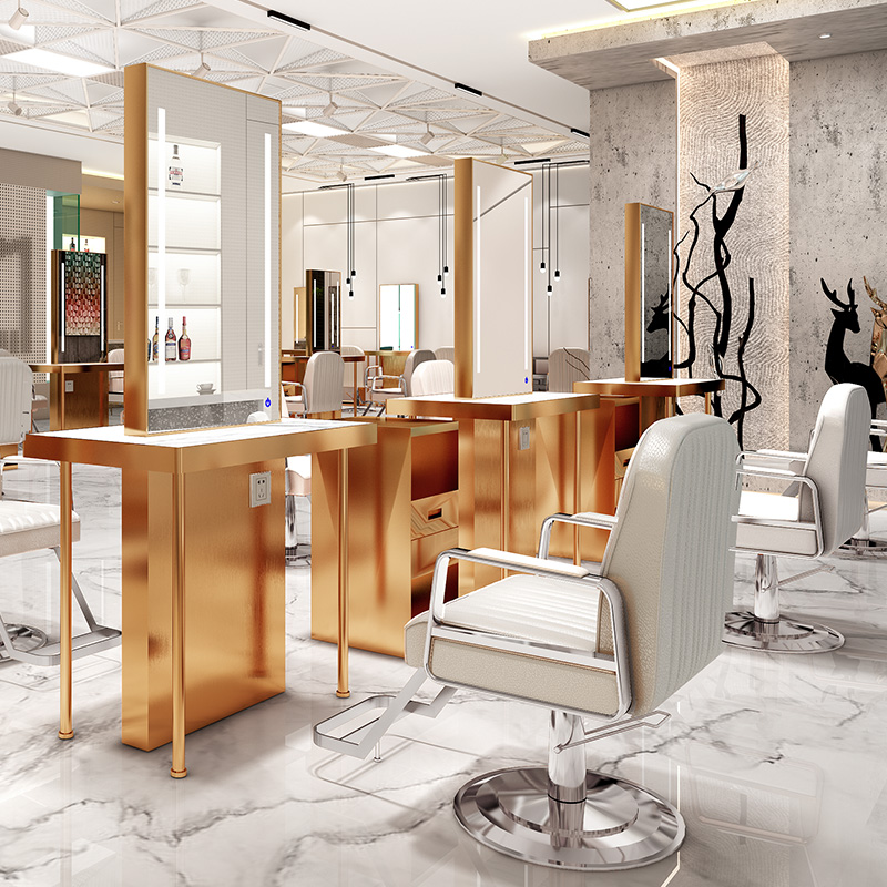 Net Red Hairdressingshop Mirror Desk Hair Salon Special Beauty Hair Shop Mirror Stainless Steel With Lamp Makeup Sheen haircut mirror sheet Double sided mirror