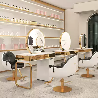Stainless steel marble hair salon mirror table hair salon special cabinet one net red hair salon tide shop hair mirror