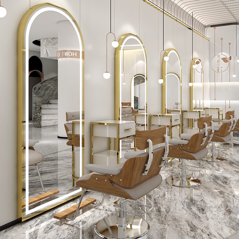 Net red barber shop mirror table single-sided floor-to-ceiling simple hair salon special wall-mounted hair cut light luxury LED lamp hair mirror