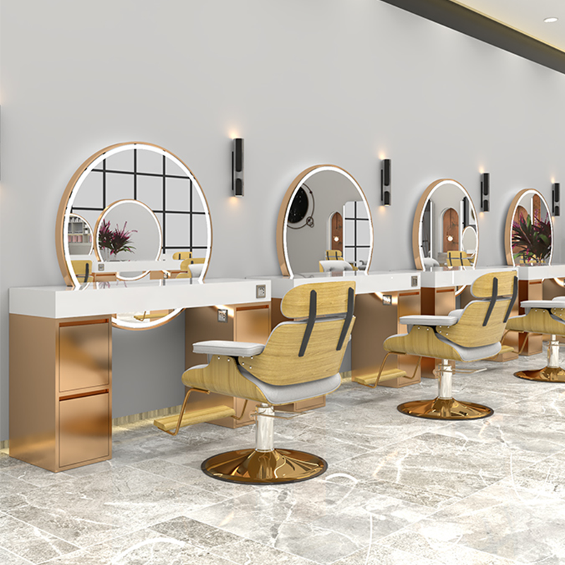 Net red barber shop mirror table double-sided haircut mirror high-grade with light photo studio makeup hair mirror cabinet hair salon exclusive