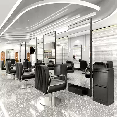 High-end hair salon mirror table floor with base can be illuminated Net red hair salon special single and double-sided mirror hair salon mirror