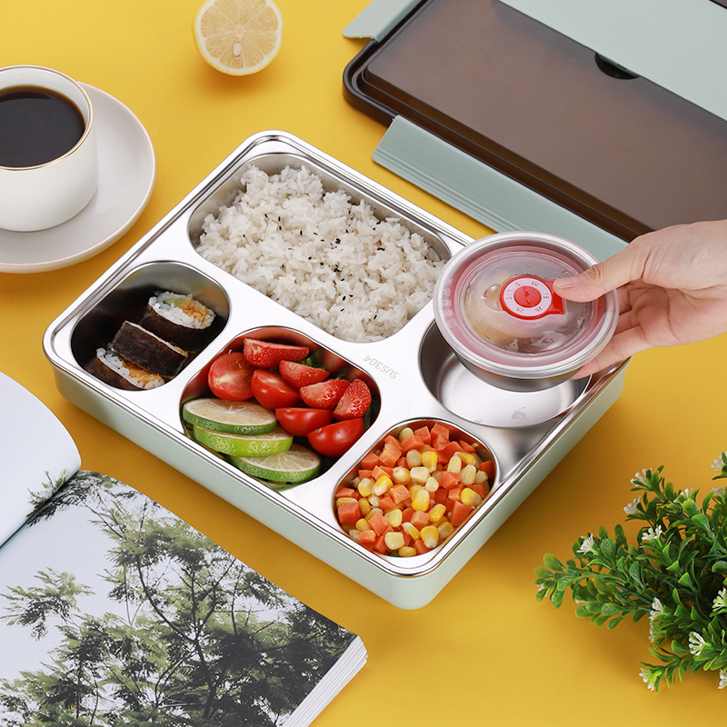 Stainless steel lunch box office worker portable large capacity student canteen for dining and divided lunch box can be heated in microwave oven 