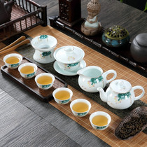 Shadow Green Kung Fu Tea Set Household Ceramic Chaoshan Kung Fu Tea Cover Bowl Teapot Simple hipster