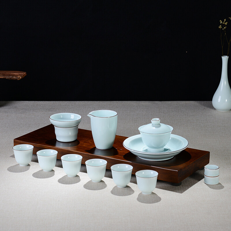 Jingdezhen Gongfu Tea set Household ceramic cover bowl Tea cup Simple white porcelain tea cup Office gift set