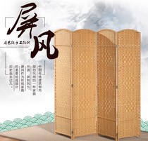 Screen partition pastoral fabric weaving hotel office solid wood living room porch fitting barrier master design folding screen