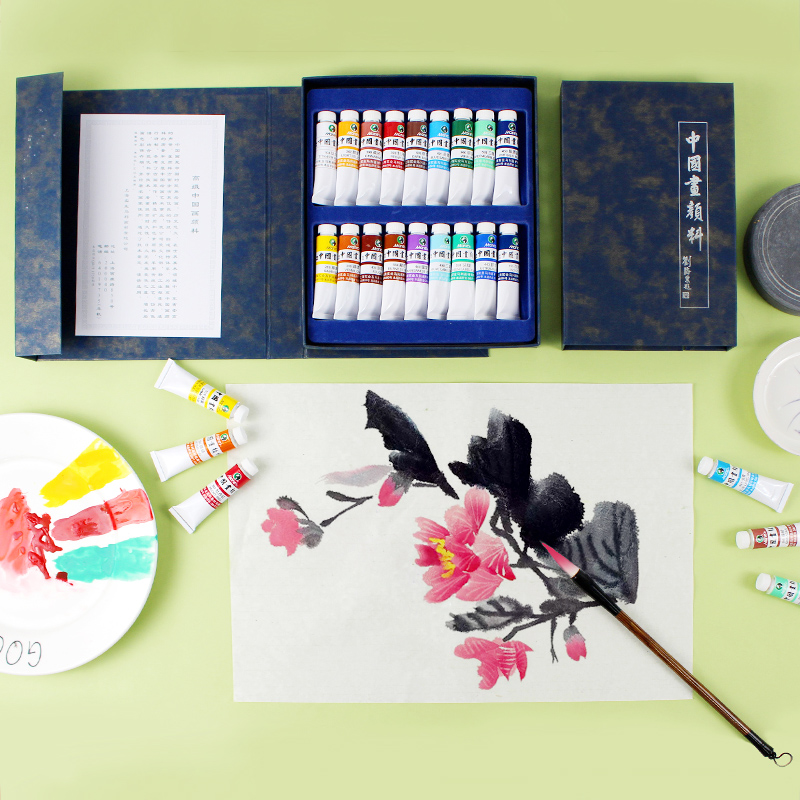 Mulley China Painting Paint Professional National Painting Tool Suit 12 Color 18 color 18 color stroke ink painting landscape painting material full set of adult country painting paint