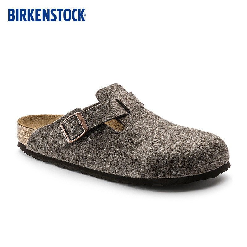 BIRKENSTOCK Autumn Winter Sheep Felt German Cork Fashion Slippers Boston Series-Taobao