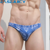 Mens swimming shorts triangle fashion peacock blue digital printing African tribal totem facial makeup adult sexy low waist