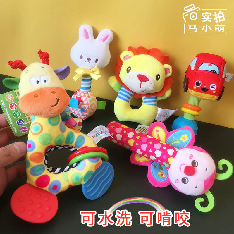 Newborn baby rattle soothing toy Baby hand plush fabric art baby doll bite hand grip stick 0-1 years old