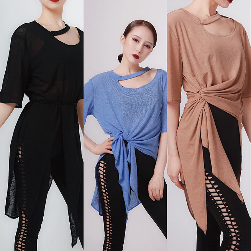 V.PLUS Gao Xue Crew neck irregular multi-wear french top Latin dancer practice suit
