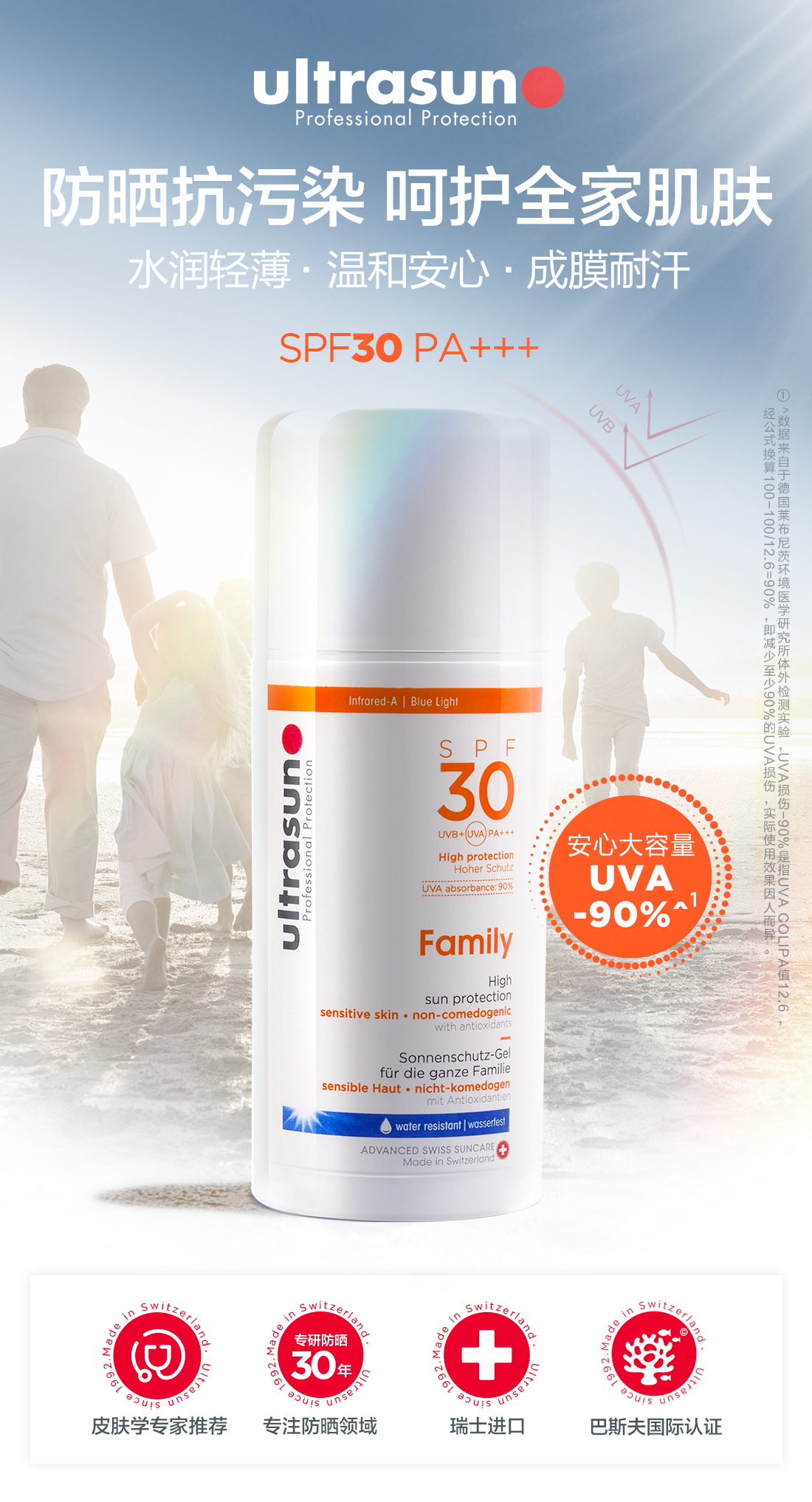 瑞士进口 Ultrasun 优佳 SPF30 家庭型敏感肌防晒霜 100ml  天猫优惠券折后￥88包邮包税（￥158-70）