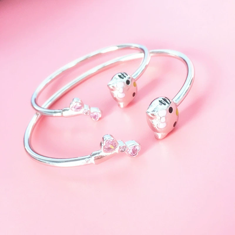 Sterling bạc vòng đeo tay nữ trẻ em hello kitty bạc vòng đeo tay dễ thương cartoon Hello Kitty bé vòng đeo tay cha mẹ và con