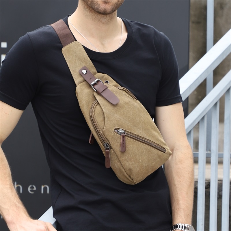 Yingming men's chest bag canvas casual oblique back bag Tide brand men's bag fashion shoulder multifunctional mini bag
