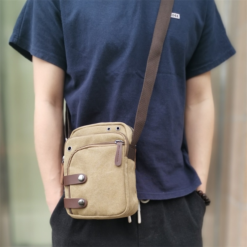 Summer single shoulder bag Male Tide Card Small canvas wallet Leisure mobile phone Mini retro small scapegoat bag Inclined Satchel Bag