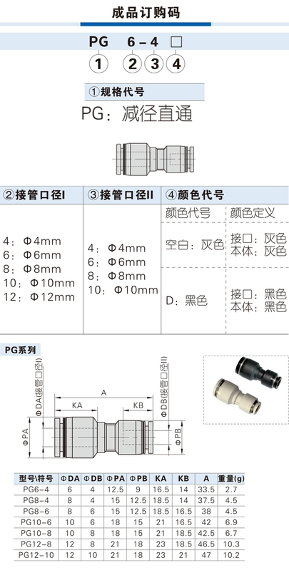 Ống dẫn khí hành khách Yade đích thực nguyên bản khớp nối giảm tốc APG6-4/8-4/8-6/10-6/10-8/12-8 đầu nối khí nén phi 8 đầu nối ống hơi khí nén