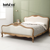 KatCo American country carved solid wood soft bag bed Nordic retro style 1 8 m bedroom rattan double bed