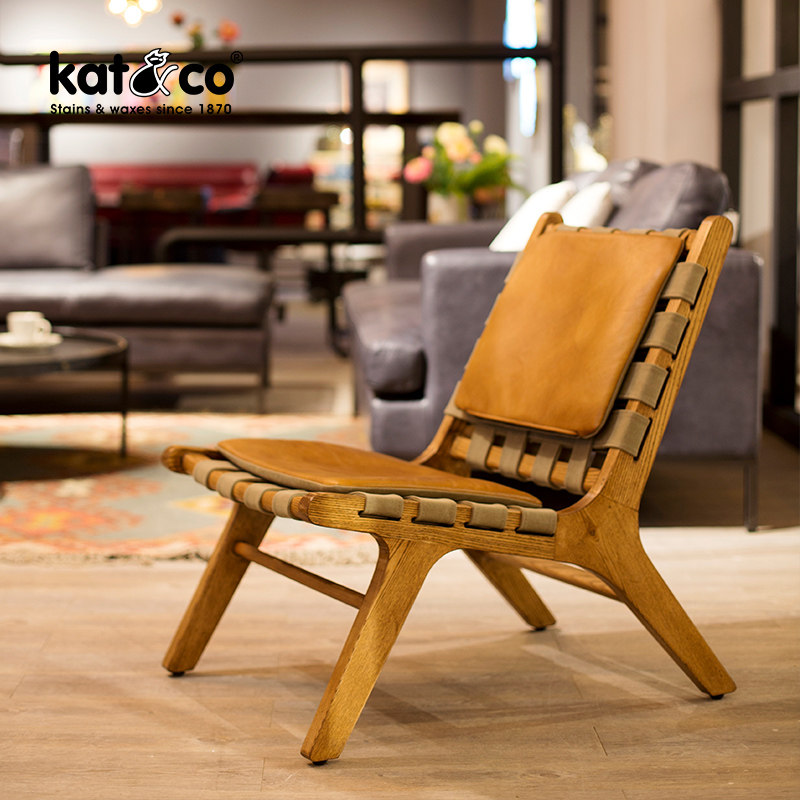 KatCo American countryside light and luxurious casual chair retro headlayer leather solid wood Silent Aesthetics Folk single sofa chair