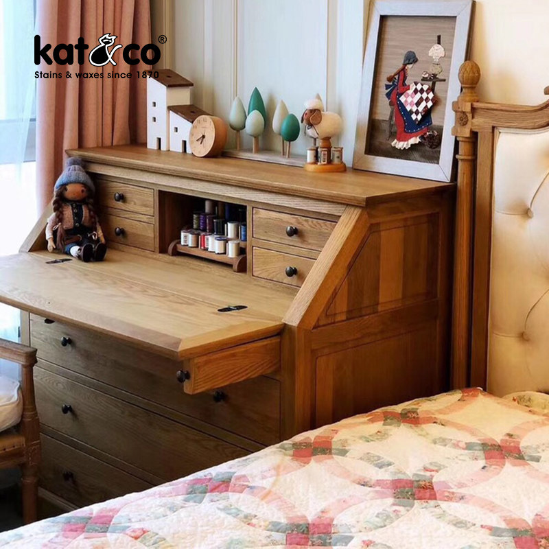 KatCo European vintage solid wood desk flap cabinet bedroom storage office makeup dual-purpose oak piano cabinet