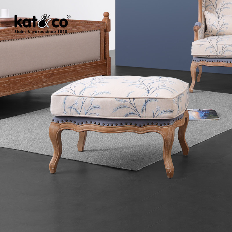 KatCo tiger chair sofa with pedal American countryside retro oak linen down footstool for shoe-changing stool