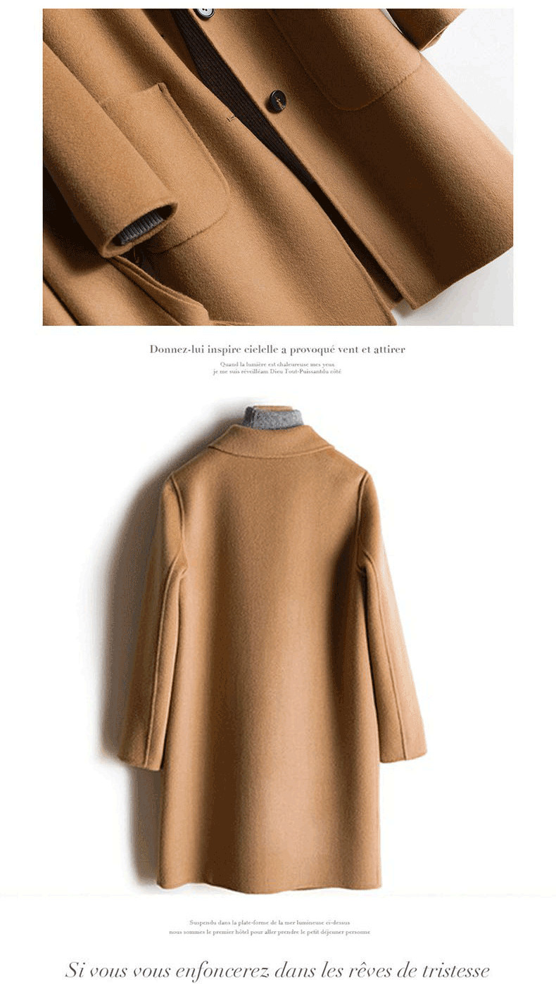 Áo khoác cashmere cao cấp hai mặt mới dành cho nữ Phần giữa phiên bản Hàn Quốc của áo len tự trồng tất cả len cỡ lớn chống mùa áo jacket nữ