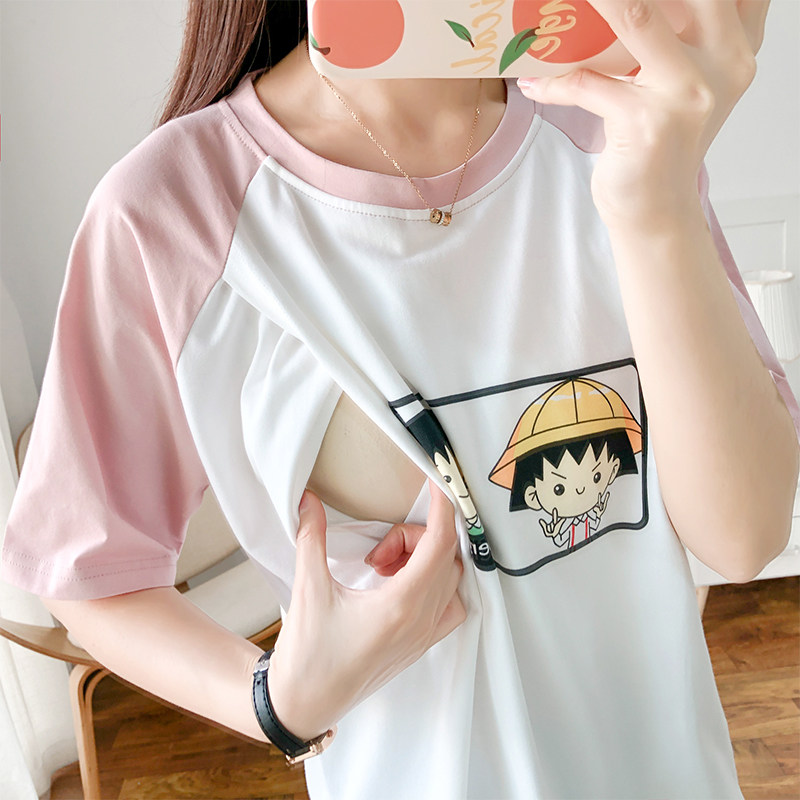 Summer breast-feeding blouses Summer pure cotton suckling thin out of room for suckling pyjamas one-piece loose short sleeve pregnant woman summer